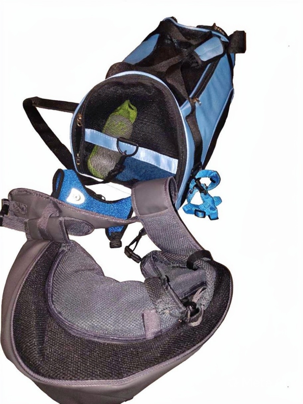 Blu&Blk Pet Carrier with 2 Harnesses, Outfits, Gulp 10oz 💧 Bottle & Stick Pad